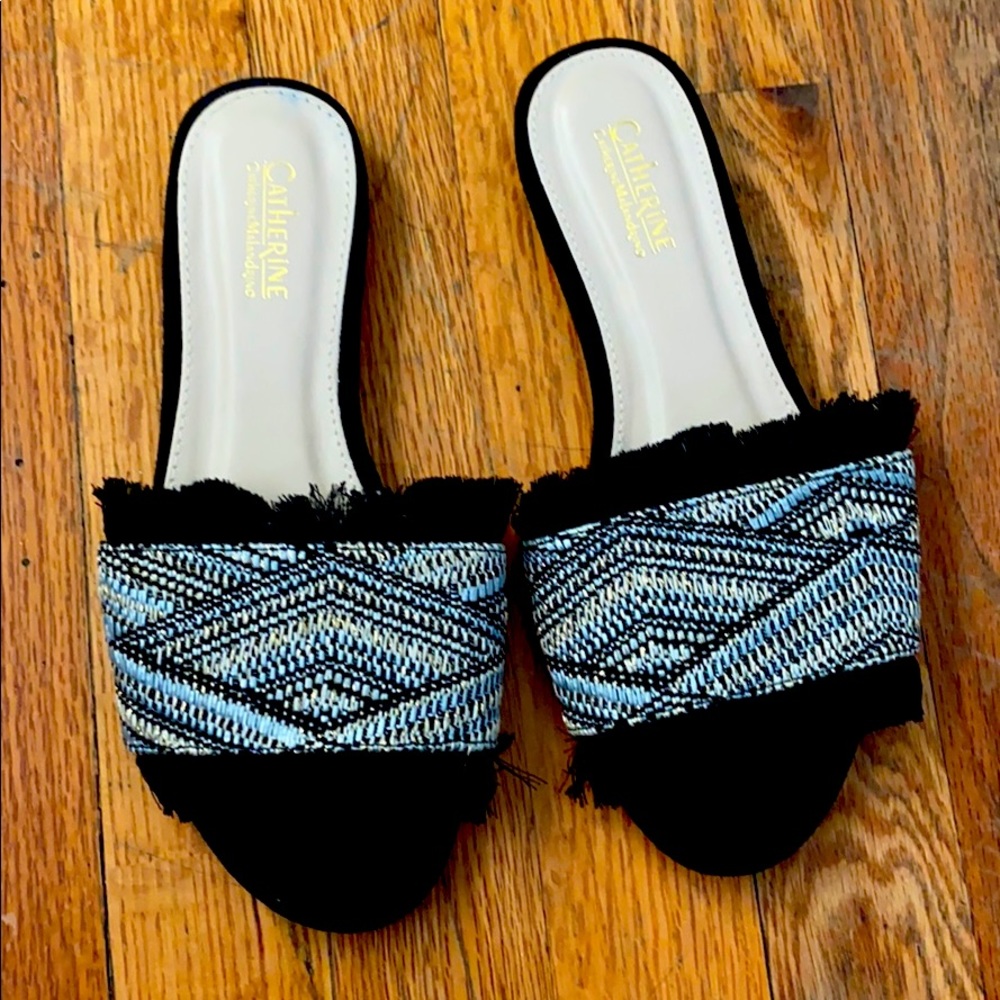Black and Gold Slide Sandals